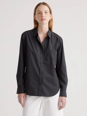 Quince 100% Organic Cotton Poplin Long Sleeve Shirt Black Size Medium
